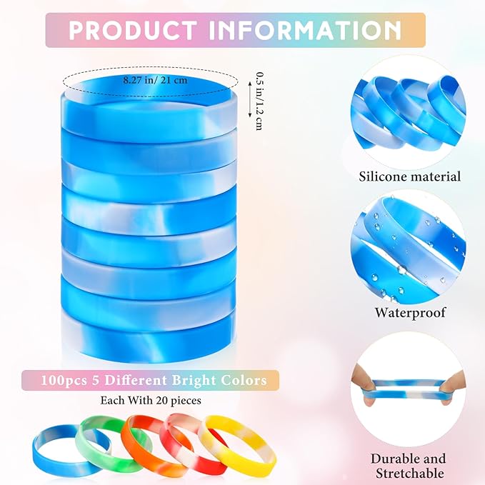 Liliful 100 Pcs Silicone Rubber Wristbands Rubber Wristband Bracelet Bands - Image 2