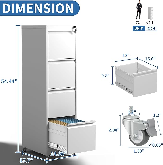 4 Drawer File Cabinet, Metal Vertical Filing Cabinets - Image 3