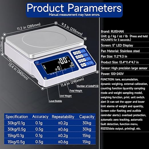 Counting Scale 30kg/66lb x 0.5g Digital Bench Scale - Image 3