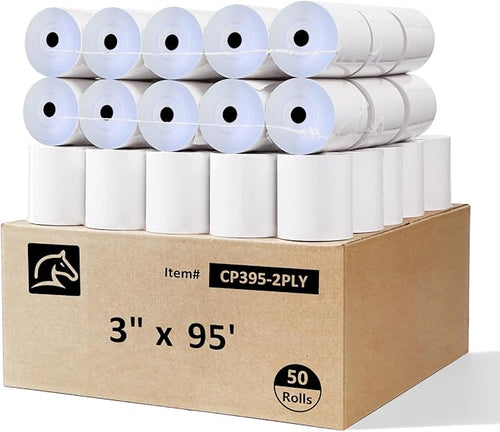 2 Ply Carbonless Rolls 3" X 95 Feet White/Canary Receipt Paper by PonyPackaging