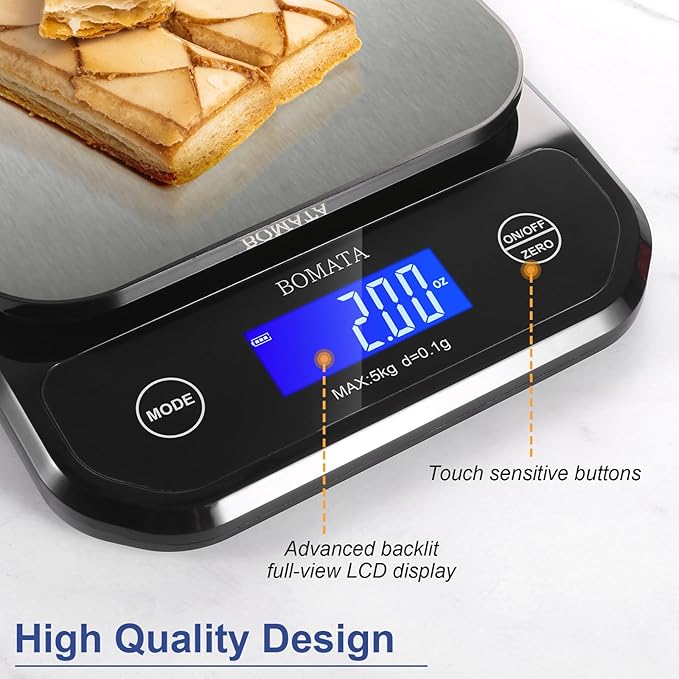 BOMATA Waterproof Kitchen Scale, 0.1g/0.01oz High Precision, USB Rechargeable - Image 7
