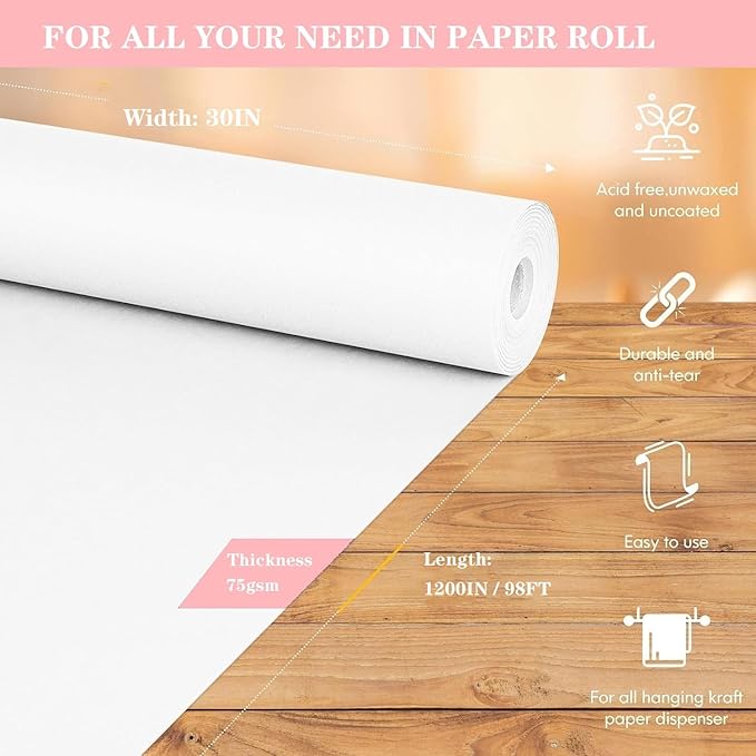 White Wrapping Paper Roll 30"x 1200" Craft Paper Roll - Image 2