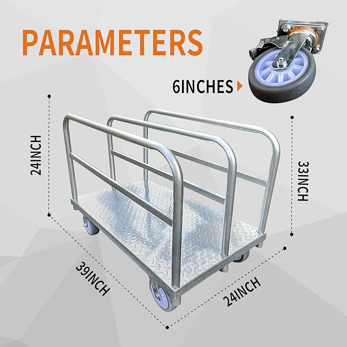 Steel Panel Truck Cart Platform Truck, Heavy Duty Lumber Drywall Dolly - Image 5