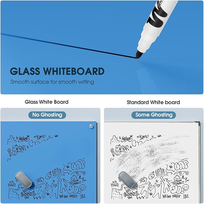 MaxGear Glass White Board 36x24, Bule Wall Mounted Magnetic Glass Dry Erase - Image 5