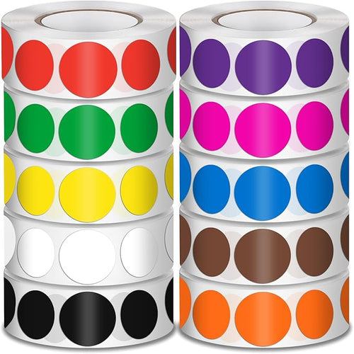 10000 Pcs 3/4 in Round Color Coding Labels Stickers Roll, Adhesive Assorted by Unknown