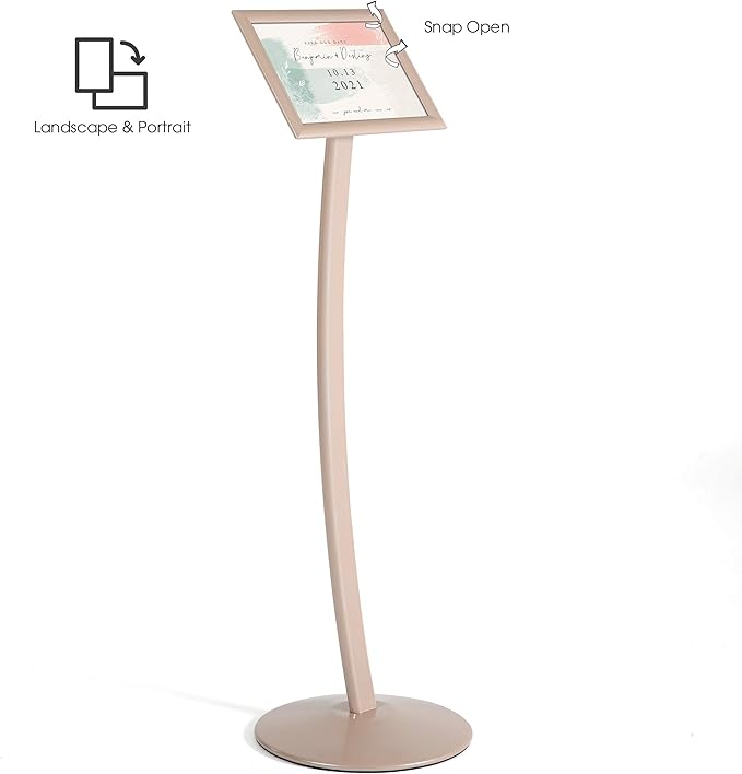 M&T Displays Curved Menu Board, 8.5x11 Pedestal Sign Holder Pale Rose Floor - Image 2