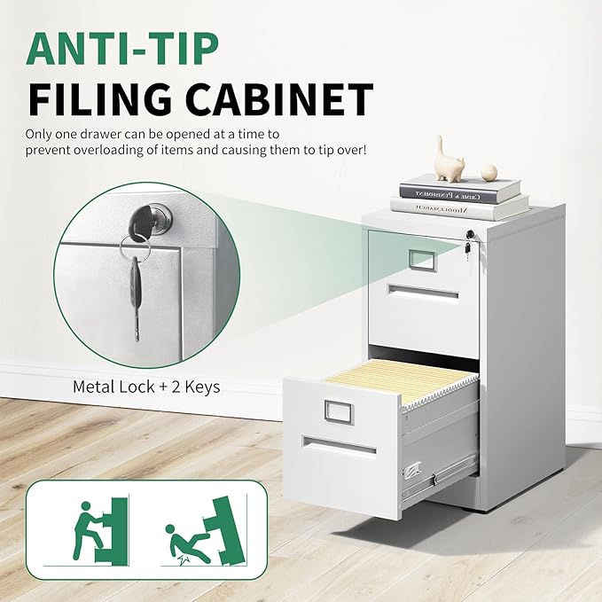Metal File Cabinet with Drawer, Vertical File Cabinet with Lock - Image 6