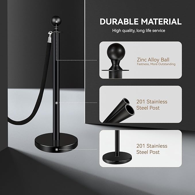 4PCS Black Stainless Steel Stanchions - Image 4