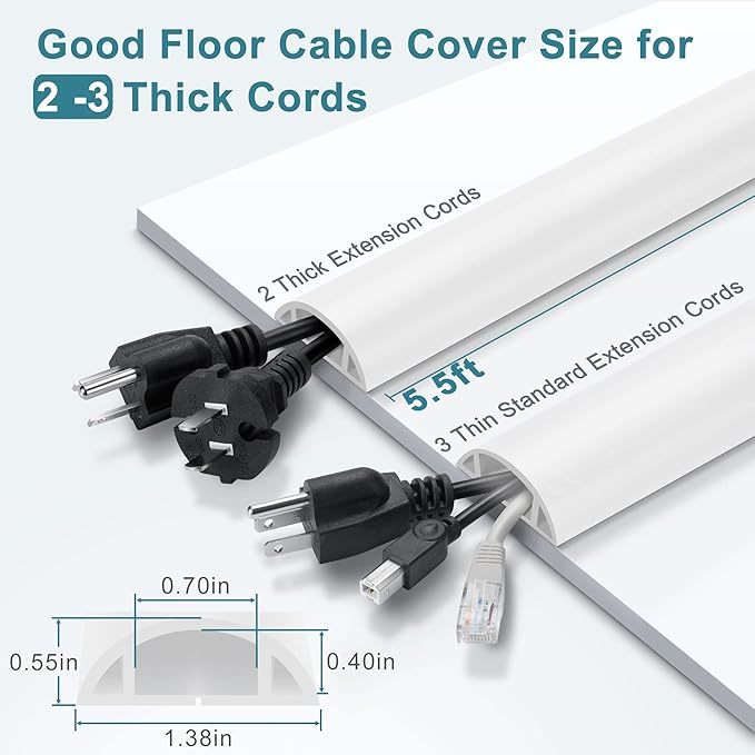 5.5FT Floor Cord Cover, Large Size Extension Cord Covers - Image 2