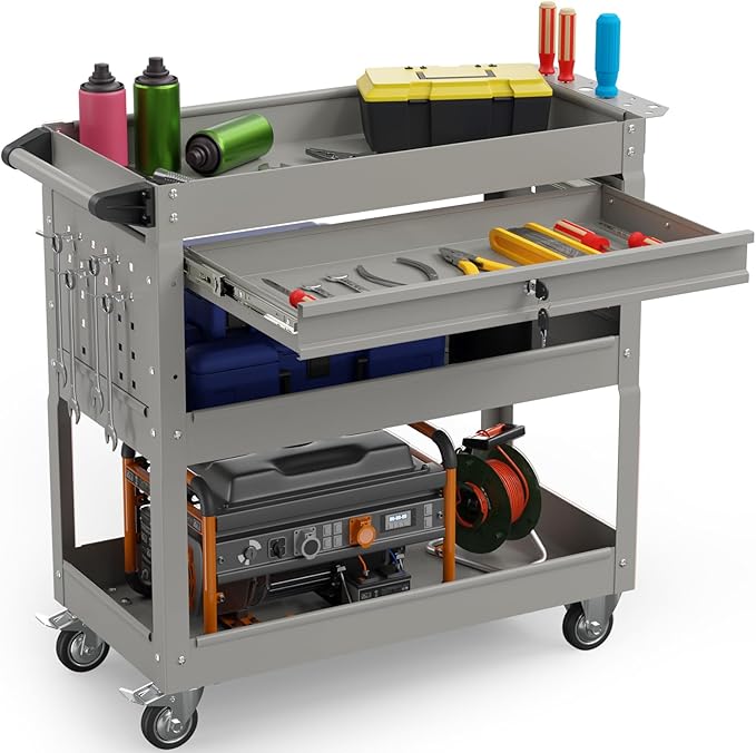 3 Tier Rolling Tool Cart on Wheels, 450 LBS Capacity Tool Cart by Pelnuies