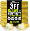 3ft Outdoor/Indoor Extension Cord 12/3 Gauge Extra Heavy Duty 3 Prong SJTW by LifeSupplyUSA