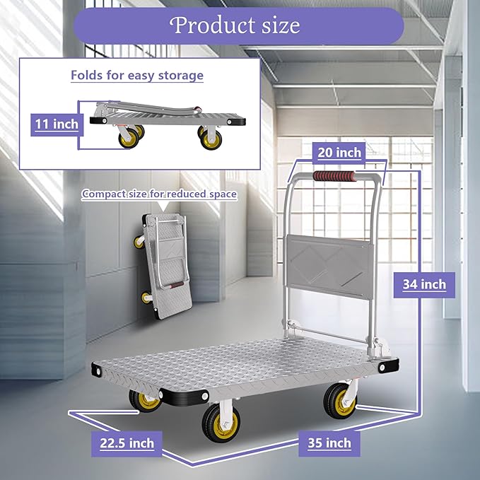 Heavy Duty Platform Truck Cart Foldable Flat Cart Push Cart Dolly Large - Image 5