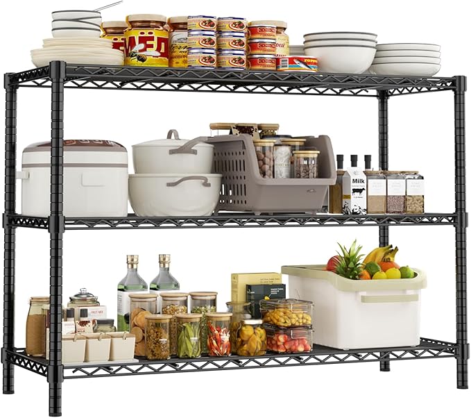 Storage Shelves Heavy Duty, 3-Tier Adjustable Metal Industrial Utility Shelf by ROOMTEC