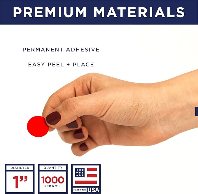 Red 1-Inch Circle Dot Stickers – 1, 000 Round Strong Adhesive Labels per Roll - Image 2
