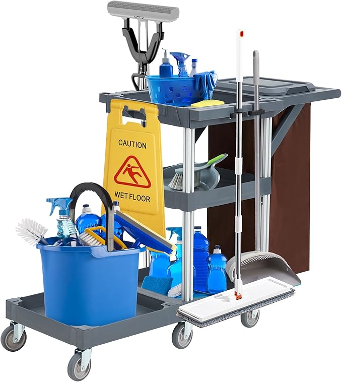 Heavy Duty Janitorial Cleaning Cart on Wheels – 3 Shelves, 220 Lbs Capacity by Unknown
