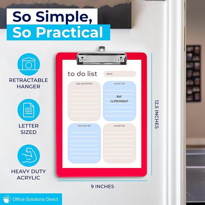 Plastic Clipboards Multi Pack Clipboard Strong 12.5 x 9 Inch | Holds 100 - Image 2