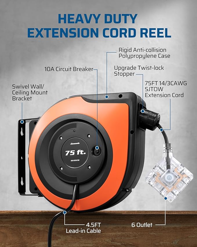 DEWENWILS 75 FT Retractable Extension Cord Reel - Image 5