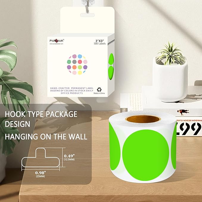PARLAIM 3" Diameter Round Light Green Color Coding Sticker, 4 Rolls 2000PCS - Image 4