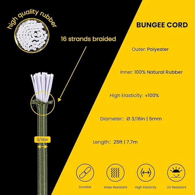 Bungee Cord Elastic Shock Cord 3/16" x 25' Bungee Rope - Image 3