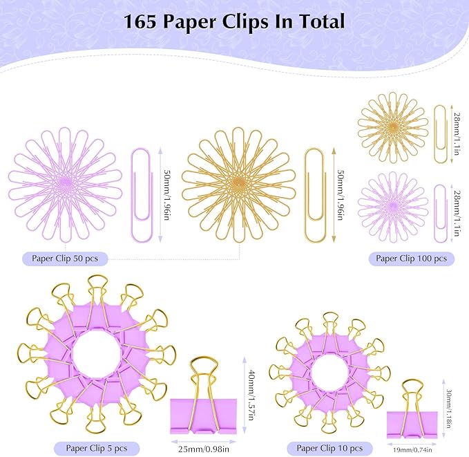 Cute Paper Clips Binder Clips Combo Set, 165 Psc, Cute Office Supplies Set - Image 7