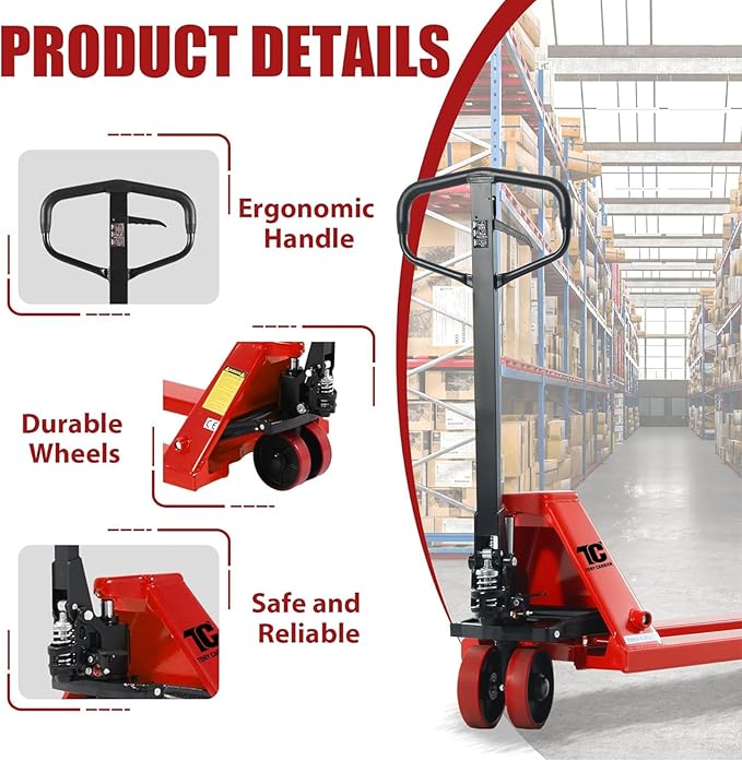Tory Carrier 27 x 48 Pallet Jack Truck 5500 Lb. Capacity Manual Pallet Trucks - Image 4