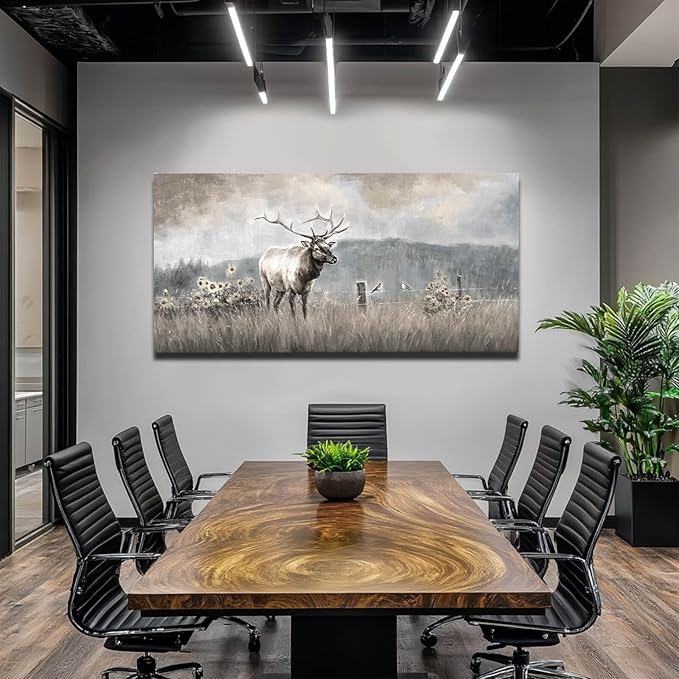 ZHENGYIN Extra Wide Panoramic Elk Canvas Wall Art, Western Deer Meadow - Image 5