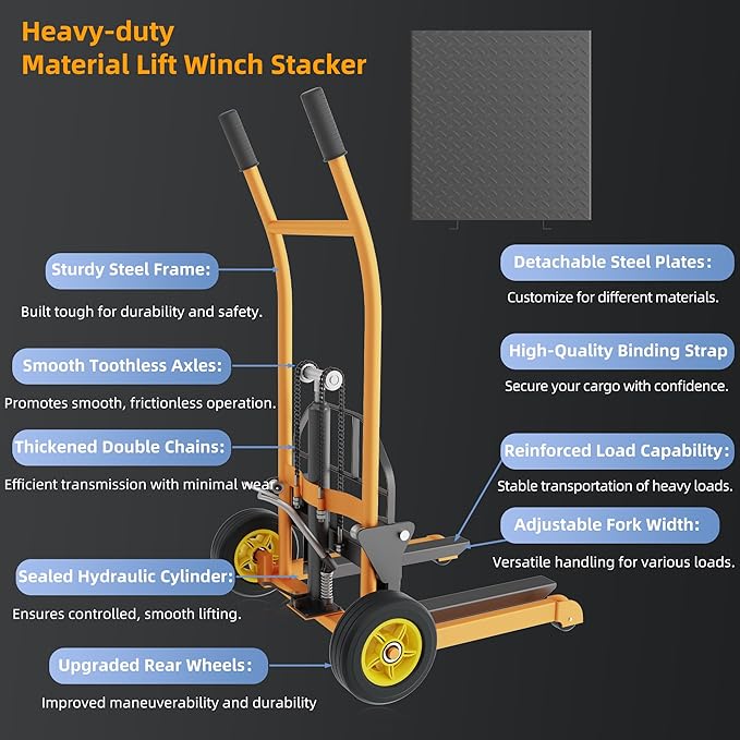 Hydraulic Material Lift Pallet Truck 441 lbs Manual Winch Stacker 36" Max Lift - Image 7