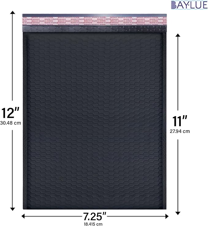 Black 7.25x12 Inch Poly Bubble Mailers #1 | Self Seal Padded Envelopes | Air - Image 2