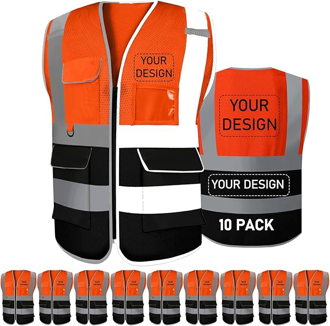 BeautyWill 10/20 Pack Custom Logo Safety Vest, Bulk High Visibility Class 2 by BeautyWill