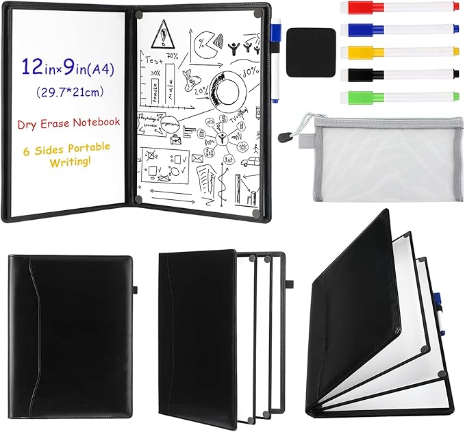 6 Sides Whiteboard Notebook Portable Whiteboard Dry Erase Notebook Portable Dry by Feifeiya