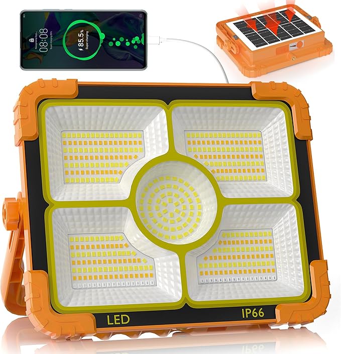 100W LED Solar Work Light, 466 LED 10000LM Magnetic Worklight by TECHMUR