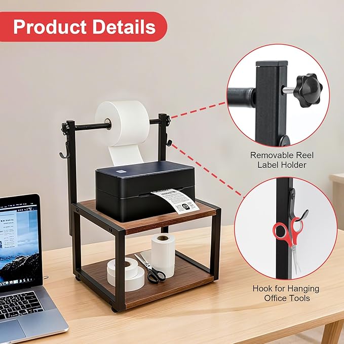Label Holder for Rolls and Fan-Fold Labels, Wooden Sticker Dispenser for - Image 4