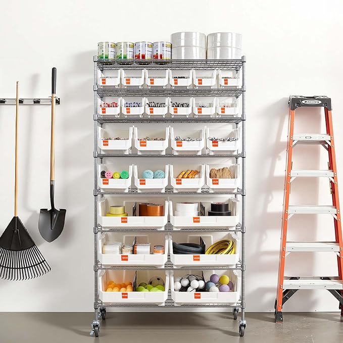 VEVOR 8-Tier Rolling Bin Storage Rack, 26 Organizer Bins, Bin Rack Storage - Image 8