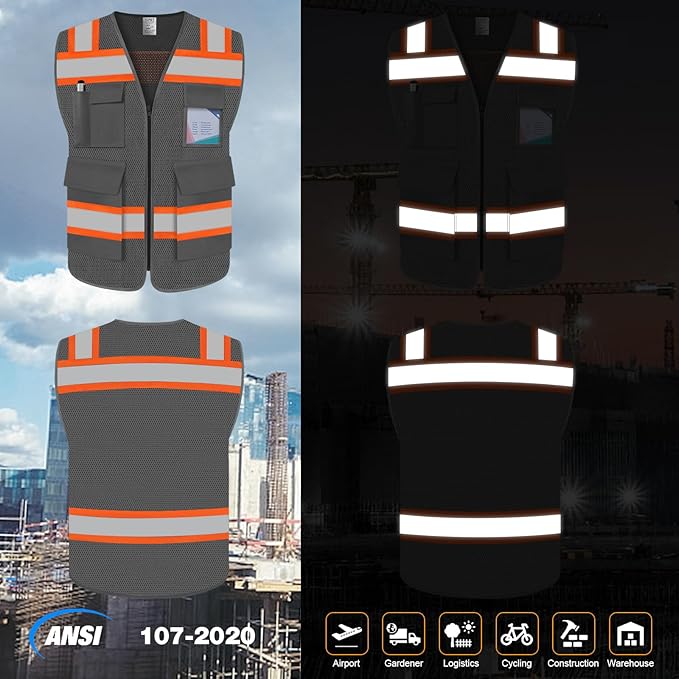 TCCFCCT Reflective Safety Vest 5 Pockets Mesh High Visibility Vest - Image 2