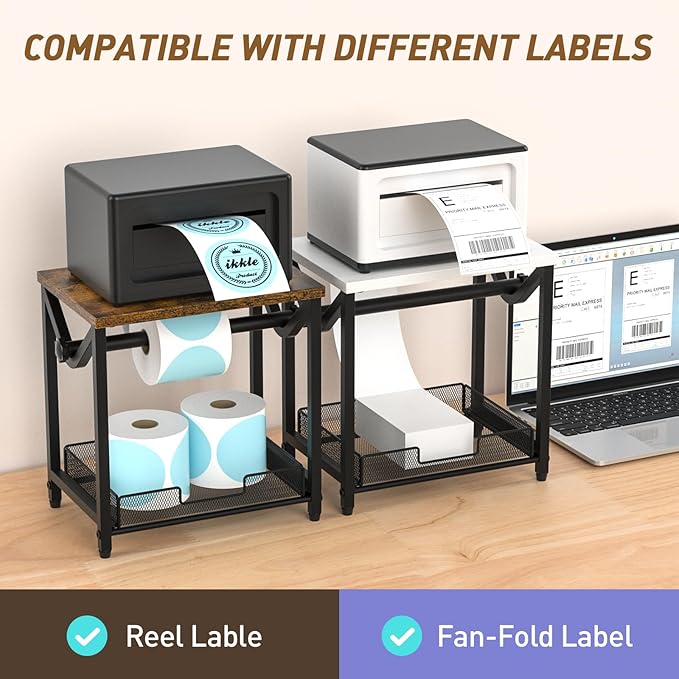 ikkle Label Holder for Rolls and Fanfold Labels, Wooden Thermal Label Holder - Image 2