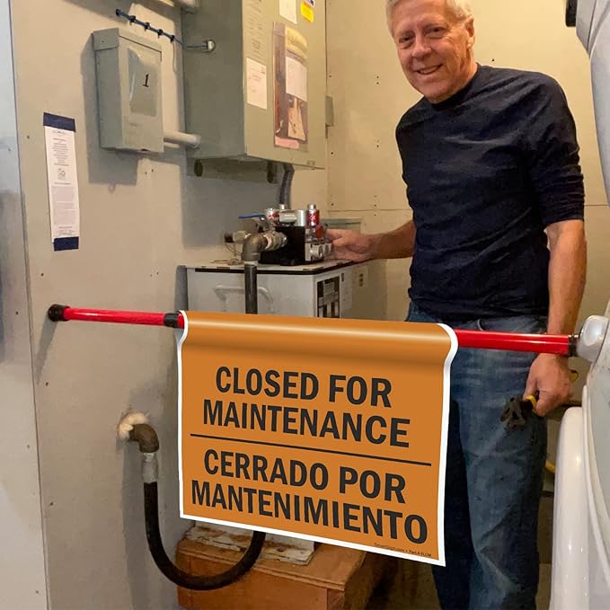 SmartSign "Closed For Maintenance" Bilingual Hanging Doorway Barricade Sign - Image 2