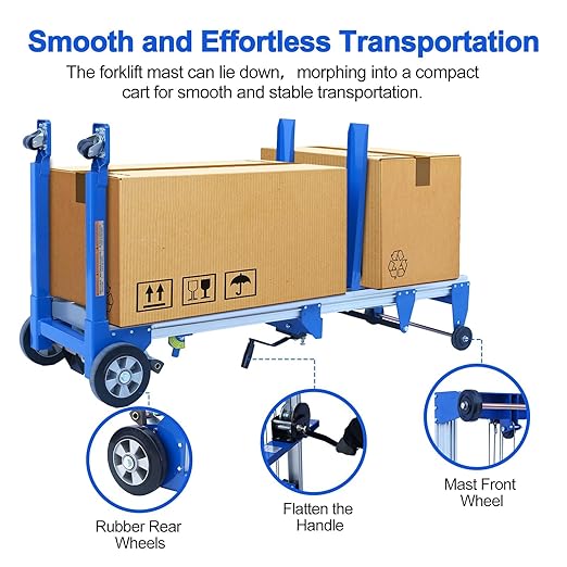 122" 400lbs Material Lift Winch Stacker, Hand Winch Lift Truck - Image 7