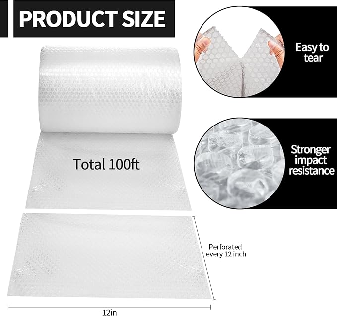 2 Pack-12 inchx100ft Total Small Bubble Cushioning Wrap Bubble Wrap - Image 3