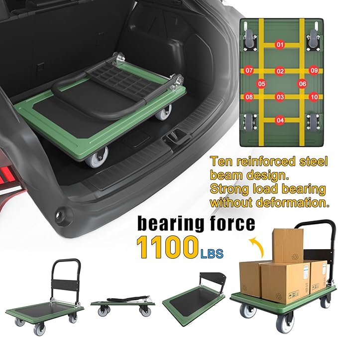 WUD Push Cart, Folding Mobile Platform Trolley, Thickened and Reinforced - Image 6