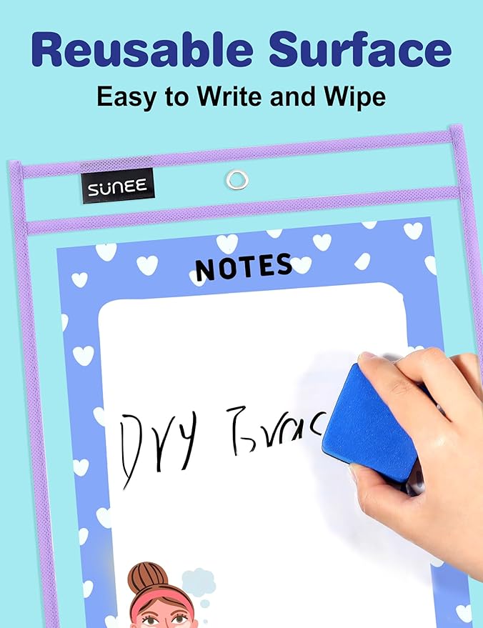 SUNEE 6 Packs Oversized Reusable Dry Erase Pocket Sleeves - Image 3