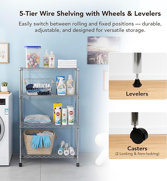 Heavy Duty 4 Tier Wire Shelving Unit Storage Rack, Metal Shelves Utility - Image 4