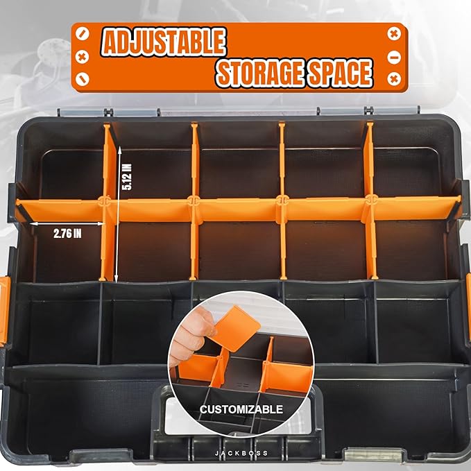 Tool Box with Transparent Lid, Single Side 17-Compartments Organizer Box with - Image 3