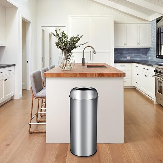 65L/17 Gallon Tall Commercial Trash Can, Large Capacity Brushed Stainless Steel - Image 8