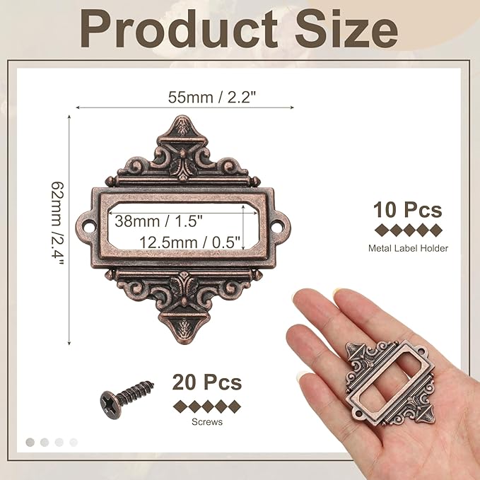 uxcell 10 Pcs Metal Label Holder, 2.2 x 2.4 Inch Small Vintage Card Frame Tag - Image 2