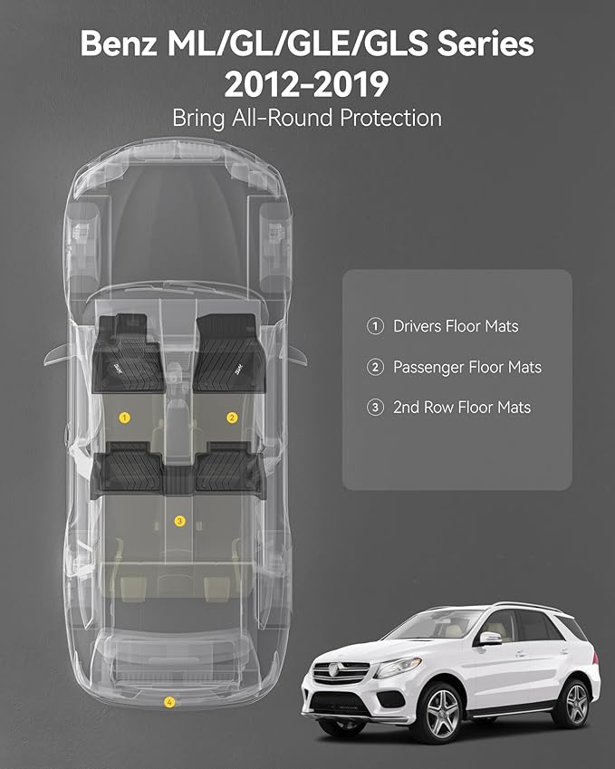 3W Floor Mats Fit for Benz GLE 2016-2019, TPE All Weather Custom Fit Floor - Image 2