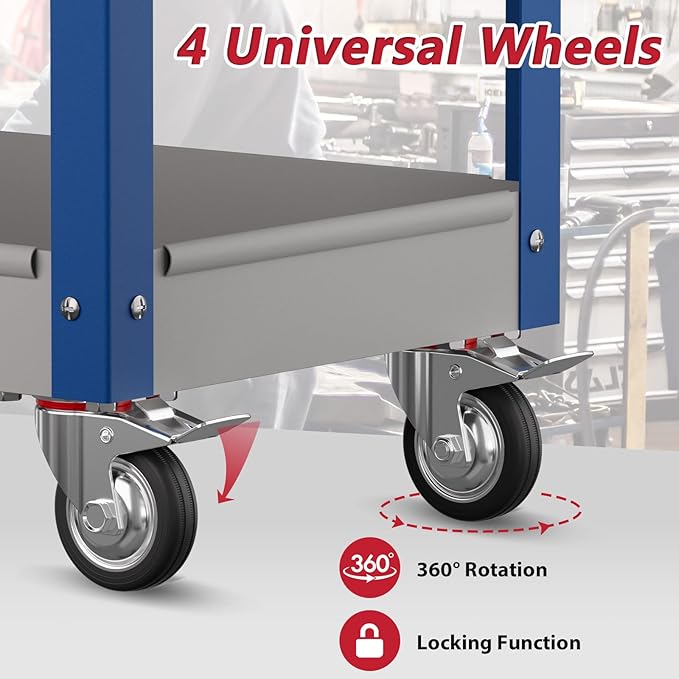 3 Tier Rolling Tool Cart on Wheels, Heavy Duty Industrial Utility Cart Service - Image 7
