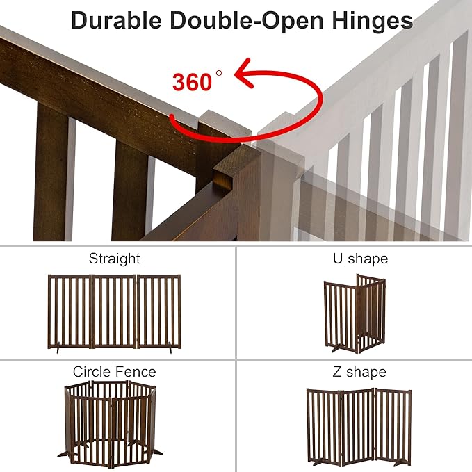 36" Height Extra Tall Freestanding Pet Gate, Solid Wood Folding Safety Fence - Image 3