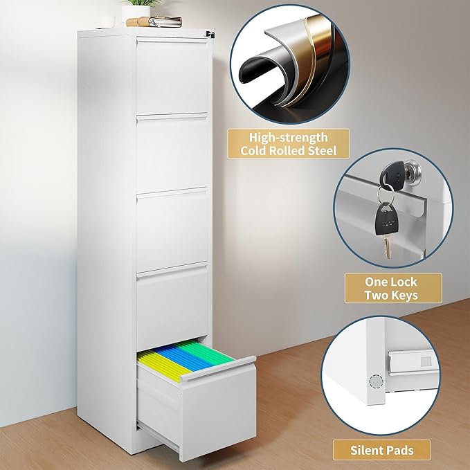 5 Drawer File Cabinet with Lock, Vertical Filing Cabinets - Image 4