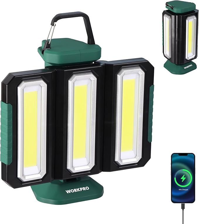 WORKPRO Rechargeable USB-C LED Work Light, Foldable Magnetic Light by WORKPRO