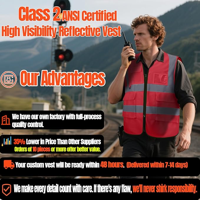 BeautyWill 10/20 Pack Custom Logo Safety Vest, Bulk High Visibility Class 2 - Image 6